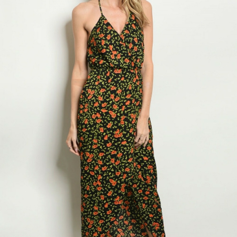 Black and orange maxi dress